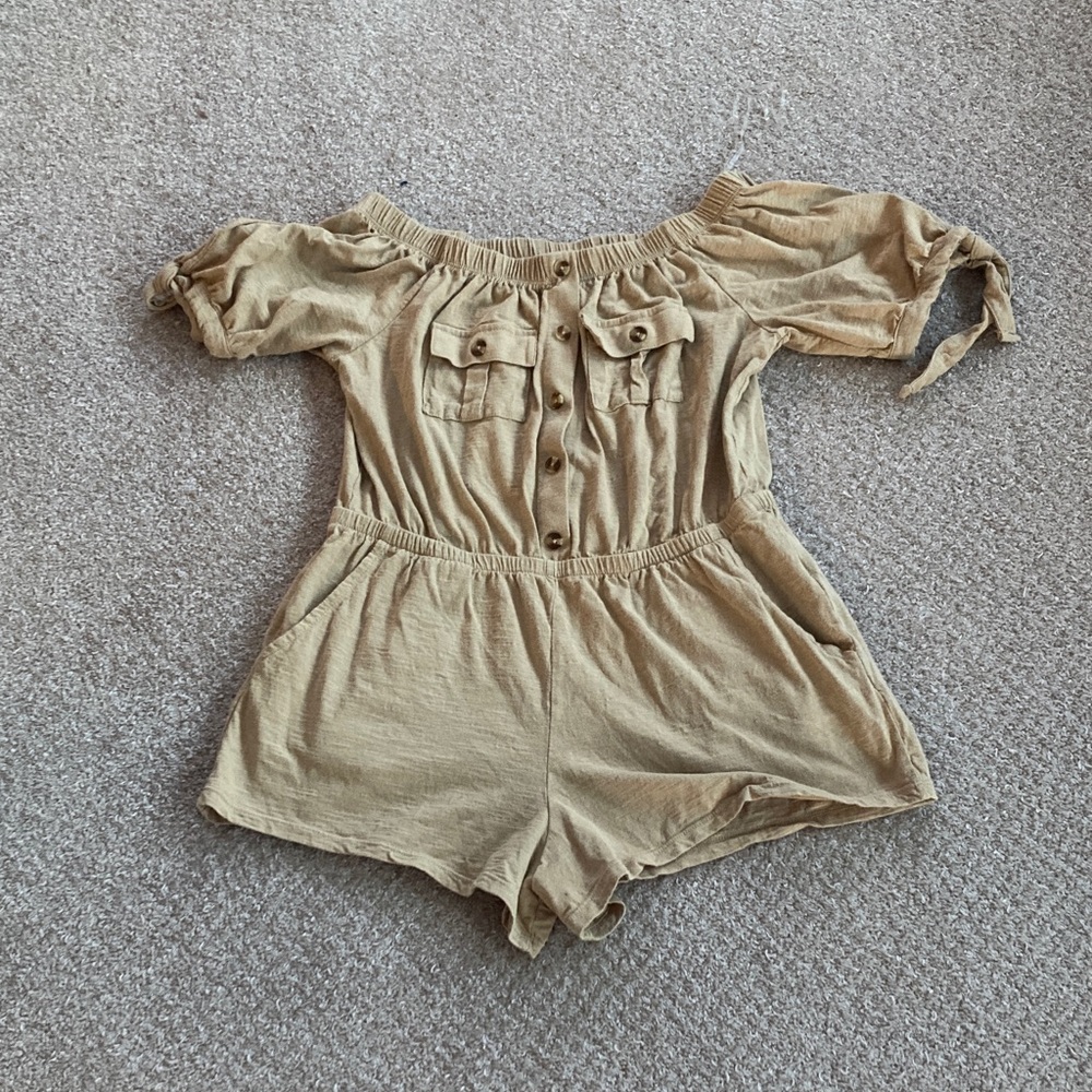 Tan Off-Shoulder Romper